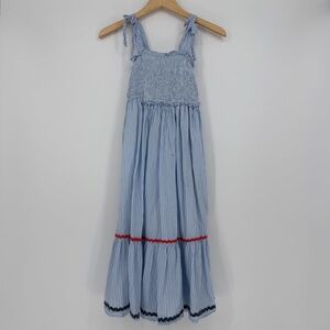 Tommy Bahama Girls Blue Striped Maxi Sundress 10 Smocked Cotton Summer Easter